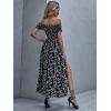 imageFloerns Womens Boho Floral Print Off Shoulder Split Long A Line DressBlack