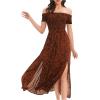 imageFloerns Womens Boho Floral Print Off Shoulder Split Long A Line DressBlack Coffee