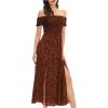 imageFloerns Womens Boho Floral Print Off Shoulder Split Long A Line DressBlack Coffee