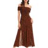 imageFloerns Womens Boho Floral Print Off Shoulder Split Long A Line DressBlack Coffee