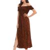 imageFloerns Womens Boho Floral Print Off Shoulder Split Long A Line DressBlack Coffee