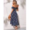 imageFloerns Womens Boho Floral Print Off Shoulder Split Long A Line DressBlue
