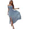 imageFloerns Womens Boho Floral Print Off Shoulder Split Long A Line DressBlue Floral Multi