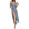 imageFloerns Womens Boho Floral Print Off Shoulder Split Long A Line DressBlue Floral Multi