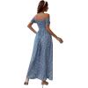 imageFloerns Womens Boho Floral Print Off Shoulder Split Long A Line DressBlue Floral Multi