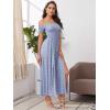 imageFloerns Womens Boho Floral Print Off Shoulder Split Long A Line DressBlue Flower