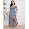 imageFloerns Womens Boho Floral Print Off Shoulder Split Long A Line DressBlue Plus