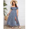 imageFloerns Womens Boho Floral Print Off Shoulder Split Long A Line DressBlue Plus