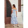 imageFloerns Womens Boho Floral Print Off Shoulder Split Long A Line DressBlue White