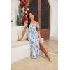 imageFloerns Womens Boho Floral Print Off Shoulder Split Long A Line DressBlue White