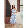 imageFloerns Womens Boho Floral Print Off Shoulder Split Long A Line DressBlue White