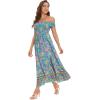 imageFloerns Womens Boho Floral Print Off Shoulder Split Long A Line DressBlue Yellow Floral