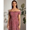 imageFloerns Womens Boho Floral Print Off Shoulder Split Long A Line DressBurgundy Red Floral