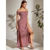 imageFloerns Womens Boho Floral Print Off Shoulder Split Long A Line DressBurgundy Red Floral