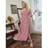 imageFloerns Womens Boho Floral Print Off Shoulder Split Long A Line DressBurgundy Red Floral
