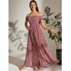 imageFloerns Womens Boho Floral Print Off Shoulder Split Long A Line DressBurgundy Red Floral