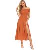 imageFloerns Womens Boho Floral Print Off Shoulder Split Long A Line DressBurnt Orange