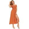 imageFloerns Womens Boho Floral Print Off Shoulder Split Long A Line DressBurnt Orange