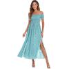 imageFloerns Womens Boho Floral Print Off Shoulder Split Long A Line DressGreen Dots