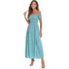 imageFloerns Womens Boho Floral Print Off Shoulder Split Long A Line DressGreen Dots