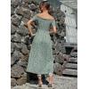 imageFloerns Womens Boho Floral Print Off Shoulder Split Long A Line DressGreen Multi