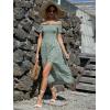 imageFloerns Womens Boho Floral Print Off Shoulder Split Long A Line DressGreen Multi