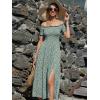 imageFloerns Womens Boho Floral Print Off Shoulder Split Long A Line DressGreen Multi