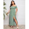 imageFloerns Womens Boho Floral Print Off Shoulder Split Long A Line DressGreen Plus