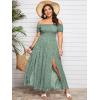 imageFloerns Womens Boho Floral Print Off Shoulder Split Long A Line DressGreen Plus