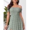 imageFloerns Womens Boho Floral Print Off Shoulder Split Long A Line DressGreenWhite