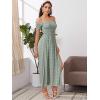 imageFloerns Womens Boho Floral Print Off Shoulder Split Long A Line DressGreenWhite