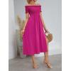 imageFloerns Womens Boho Floral Print Off Shoulder Split Long A Line DressHot Pink Flower