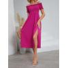 imageFloerns Womens Boho Floral Print Off Shoulder Split Long A Line DressHot Pink Flower