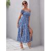 imageFloerns Womens Boho Floral Print Off Shoulder Split Long A Line DressLight Blue
