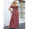 imageFloerns Womens Boho Floral Print Off Shoulder Split Long A Line DressMaroon Flower