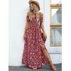 imageFloerns Womens Boho Floral Print Off Shoulder Split Long A Line DressMaroon Flower