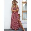 imageFloerns Womens Boho Floral Print Off Shoulder Split Long A Line DressMaroon Flower