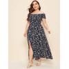 imageFloerns Womens Boho Floral Print Off Shoulder Split Long A Line DressNavy Plus