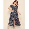 imageFloerns Womens Boho Floral Print Off Shoulder Split Long A Line DressNavy Plus
