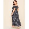 imageFloerns Womens Boho Floral Print Off Shoulder Split Long A Line DressNavy Plus