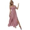 imageFloerns Womens Boho Floral Print Off Shoulder Split Long A Line DressRed
