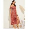 imageFloerns Womens Boho Floral Print Off Shoulder Split Long A Line DressRedWhite