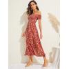 imageFloerns Womens Boho Floral Print Off Shoulder Split Long A Line DressRedWhite