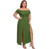 imageFloerns Womens Boho Floral Print Off Shoulder Split Long A Line DressSolid Dark Green Plus