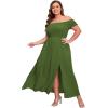 imageFloerns Womens Boho Floral Print Off Shoulder Split Long A Line DressSolid Dark Green Plus
