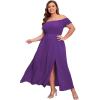 imageFloerns Womens Boho Floral Print Off Shoulder Split Long A Line DressSolid Purple Plus