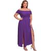 imageFloerns Womens Boho Floral Print Off Shoulder Split Long A Line DressSolid Purple Plus