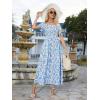 imageFloerns Womens Boho Floral Print Off Shoulder Split Long A Line DressWhite Blue Floral