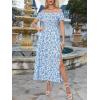 imageFloerns Womens Boho Floral Print Off Shoulder Split Long A Line DressWhite Blue Floral