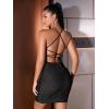 imageFloerns Womens Criss Cross Tie Backless Glitter Dress Bodycon Party Mini Cami Dress Black XS